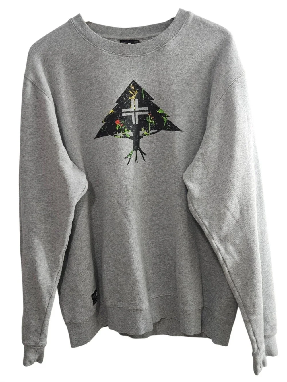 Lrg Gray Crewneck Sweatshirt with Black Geometric Tree Graphic Unisex